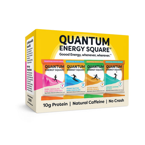 Quantum Energy Square: Energy Bar with Caffeine & 10g Protein. Delicious Healthy Snack On The Go. (Vegan, Gluten-free, Soy-free, Dairy-free). Flavor: Variety 8Pk