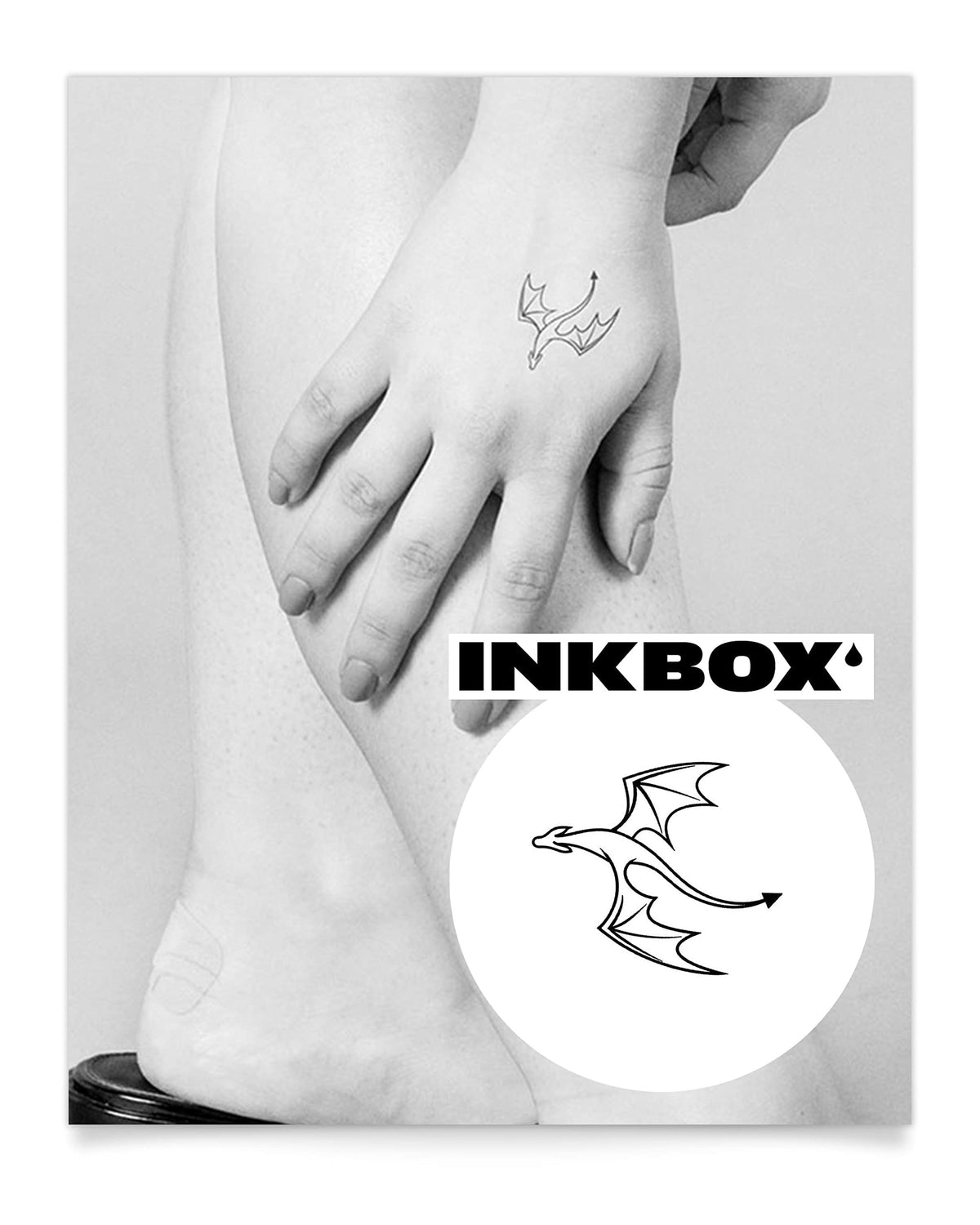 Inkbox Temporary Tattoos, Semi-Permanent Tattoo, One Premium Easy Long Lasting, Water-Resistant Temp Tattoo with For Now Ink - Lasts 1-2 Weeks, Drogon, 2 x 2 in