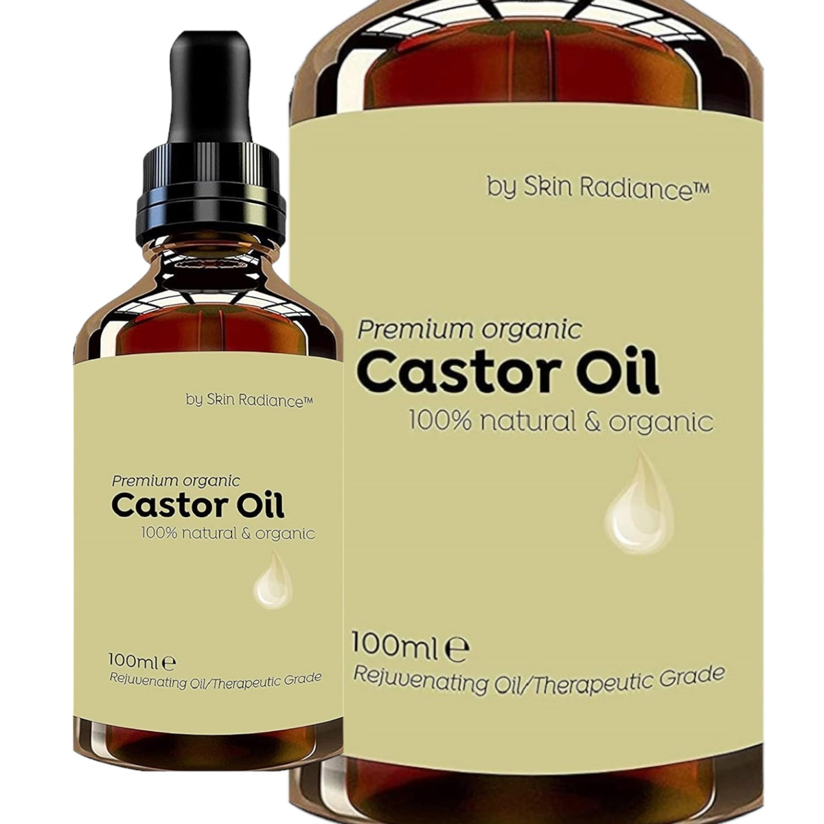 Premium Castor Oil Organic By Skin Radiance® Glass Bottle, Hexane Free & Cold Pressed - Vegan & Non GMO - Amazing Results For Hair Growth, Eyelash Growth Serum & Castor Oil Pack Wrap Kit. HUGE 100ml