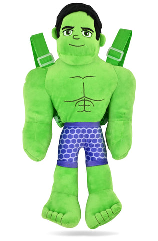 Marvel Spidey and his Amazing Friends Boys' Kids Plush Toy Backpack - 18 Inch, Adjustable Straps, Zipper Closure (The Hulk)