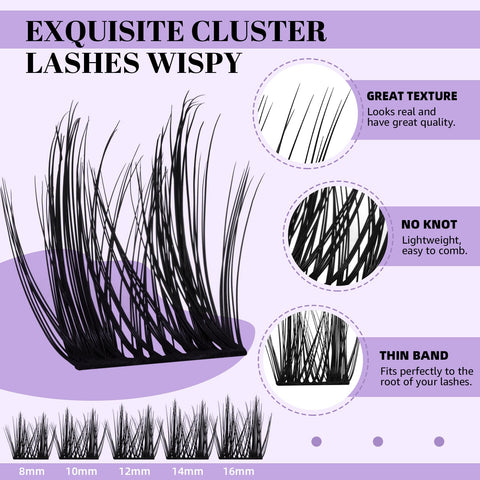 B&Q Lash Clusters D Curl 8-16MIX 84 PCS Eyelash Clusters Wispy with 360Ã‚Â° Rotatable Mirror Cluster Eyelash Extensions Natural Lash Clusters Lashes Wispy Diy Lash Extensions Clusters (Q09,D 8-16MIX)