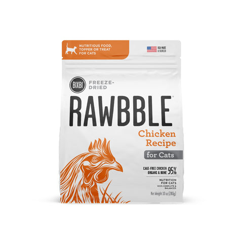 BIXBI Rawbble Freeze Dried Cat Food, Chicken Recipe, 3.5 oz - 95% Meat and Organs, No Fillers - Pantry-Friendly Raw Cat Food - USA Made