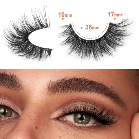 Cat Eye Lashes Clear Band False Eyelashes Wispy Faux Mink Lashes Fluffy 17mm 3D Volume Lashes C Curl Natural Strip Eyelashes Pack 14 Pairs