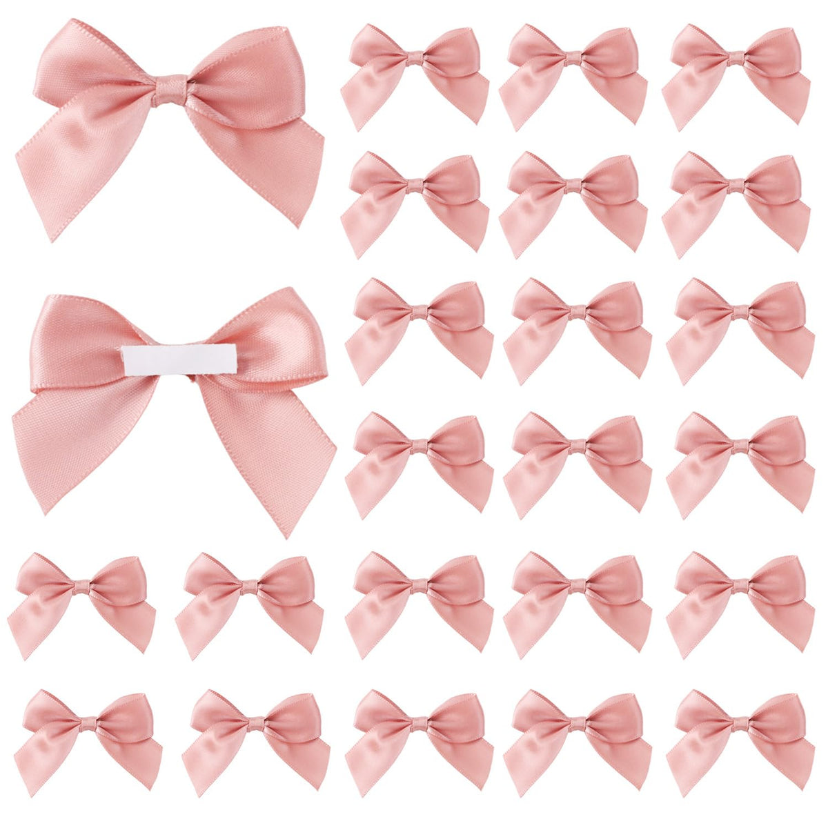 PEUTIER 60pcs Baby Pink Satin Ribbon Bows, 2x2.5 Self-Adhesive Small Bow with Double-Sided Tape Premade Mini Bow Sticker for Gift Wrapping DIY Craft Treat Bags Home Wedding Party Decoration