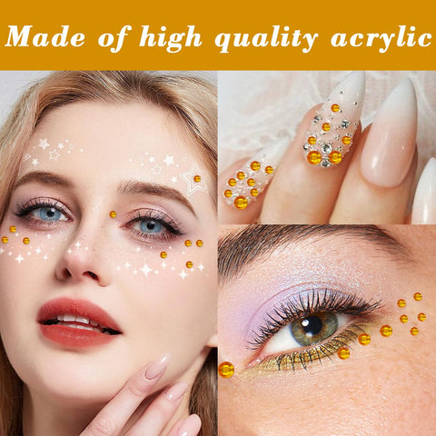 Rhinestone Gems Stickers Design Self Adhesive Gems for Crafts Bling Rhinestones for Hair Gems Stick on Face Gems Body Jewels Crystal Temporary Tattoo 3/4/5/6mm(Golden Yellow