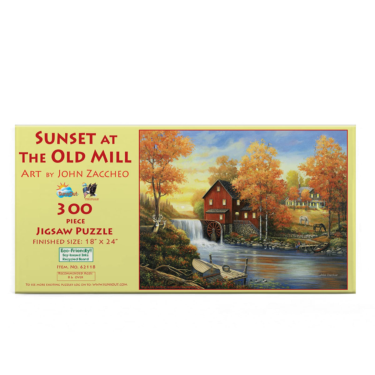 SUNSOUT INC - Sunset at The Old Mill - 300 pc Jigsaw Puzzle by Artist: John Zaccheo - Finished Size 18" x 24" - MPN# 62118