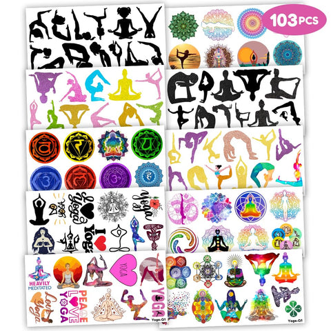 103 PCS Yoga Lover Mandala Flowers Temporary Tattoos Themed Birthday Party Decorations Supplies Decor Favors Meditation Yoga Instructor Tattoo Stickers Gifts For Kids Boys Girls Class Prizes Carnival