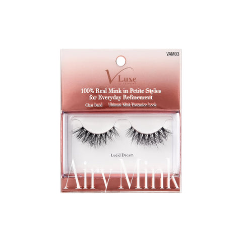 VLuxe Airy Mink False Eyelashes, 100% Real Mink Fake Eye Lash, Lightweight Superfine Clear Band for Natural Look, Classic Styles, Easy Apply & Comfort (Lucid Dream)