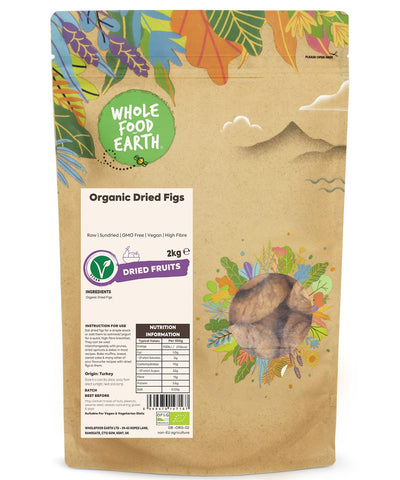 Wholefood Earth Organic Dried Figs - 2 kg | Raw | Sundried | GMO Free | Vegan | High Fibre | Certified Organic