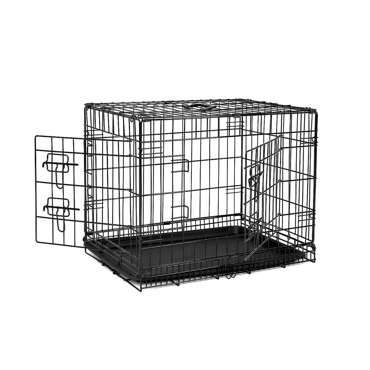 Sturdy 2-door dog crate, folding metal cage, travel box for pets and puppy (M)