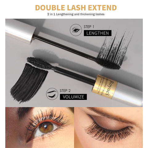 AKARY Mascara Waterproof & Smudge-Proof - 2-1 Long-Lasting Mascara Black Volumizing and Lengthening for Eye Makeup, Liquid Lash Extensions Mascara for a Full Fan Effect, No Clumping, Curling Eyelashes, Vegan & Cruelty-Free, 02 Brown