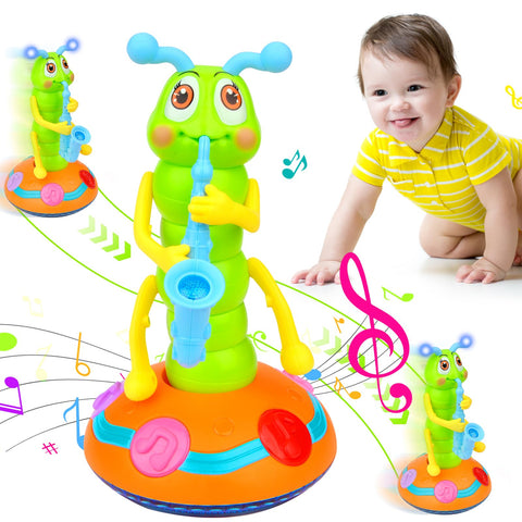 Electric Dancing Caterpillar Saxophone Toys, Dancing Saxophone Caterpillar, Fun Musical Toy Rocking Twister Dance Toy, Battery Powered Baby Sensory Toys with Music & LED Lights, Gift for Toddlers