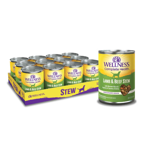 Wellness Thick & Chunky Natural Canned Dog Food, Lamb & Beef Stew, 12.5-Ounce Can (Pack of 12)