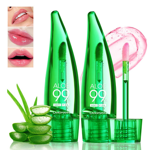 HOSAILY 2 Pcs Aloe Vera Color Changing Lipstick Lip Oil Tinted, Pink Magic PH Temperature Color Changing Lip Gloss, Long Lasting Nutritious Lip Balm Moisturizer Plumper Lip Care Lip Gloss