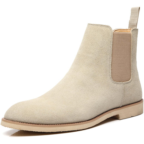 QAXZESA Men's Formal Wedding Dress Shoes Suede Leather Chelsea Boots Business Office Work Men Black Ankle Boot,Beige-39