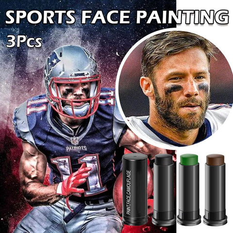 Kaely 3Pcs Face Paint Stick,Eye Black Baseball Football Softball Eye Black Stick for Outdoor Sports,Black Brown Green Camo Face Body Paint Kit,Easy to Color,Halloween Birthday Party Clown Makeup Sets