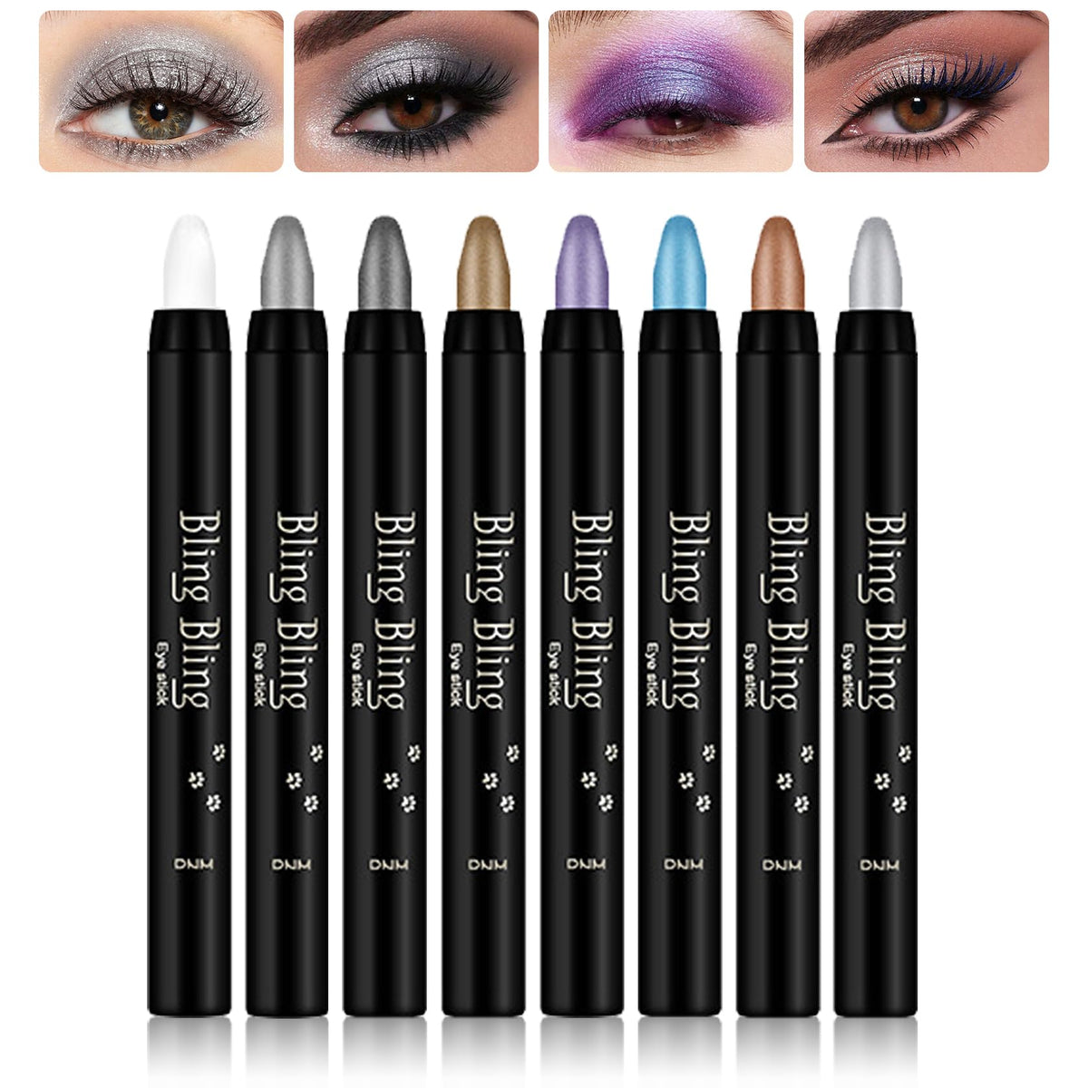 CAHIUYOA 8PCS Eyeshadow Stick Shimmer Eye Shadow Sticks Set Soft Smooth Cream Eyeshadow Stick Pearl White Black Gray Silver Khaki Purple Blue Golden Brown Glitter Eyeshadow Pencil