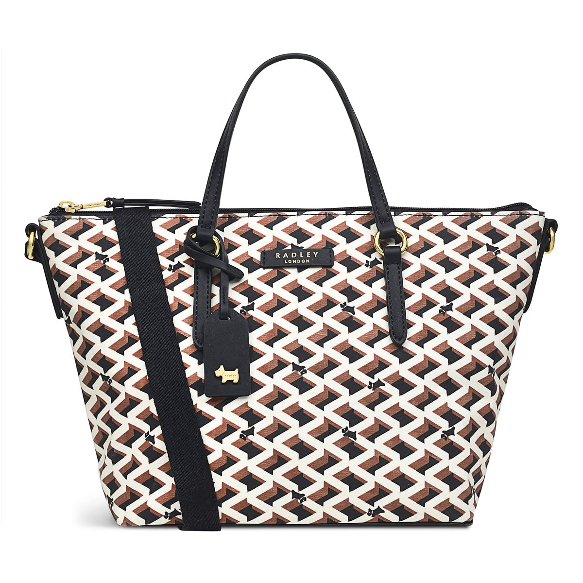 RADLEY London Optic Responsible Medium Ziptop Grab Handbag for Women, Made from BCI Coated Cotton Canvas in a Retro Geometric Print, Tote Bag with Twin Handles, Zip Closure & Zipped Interior Pocket