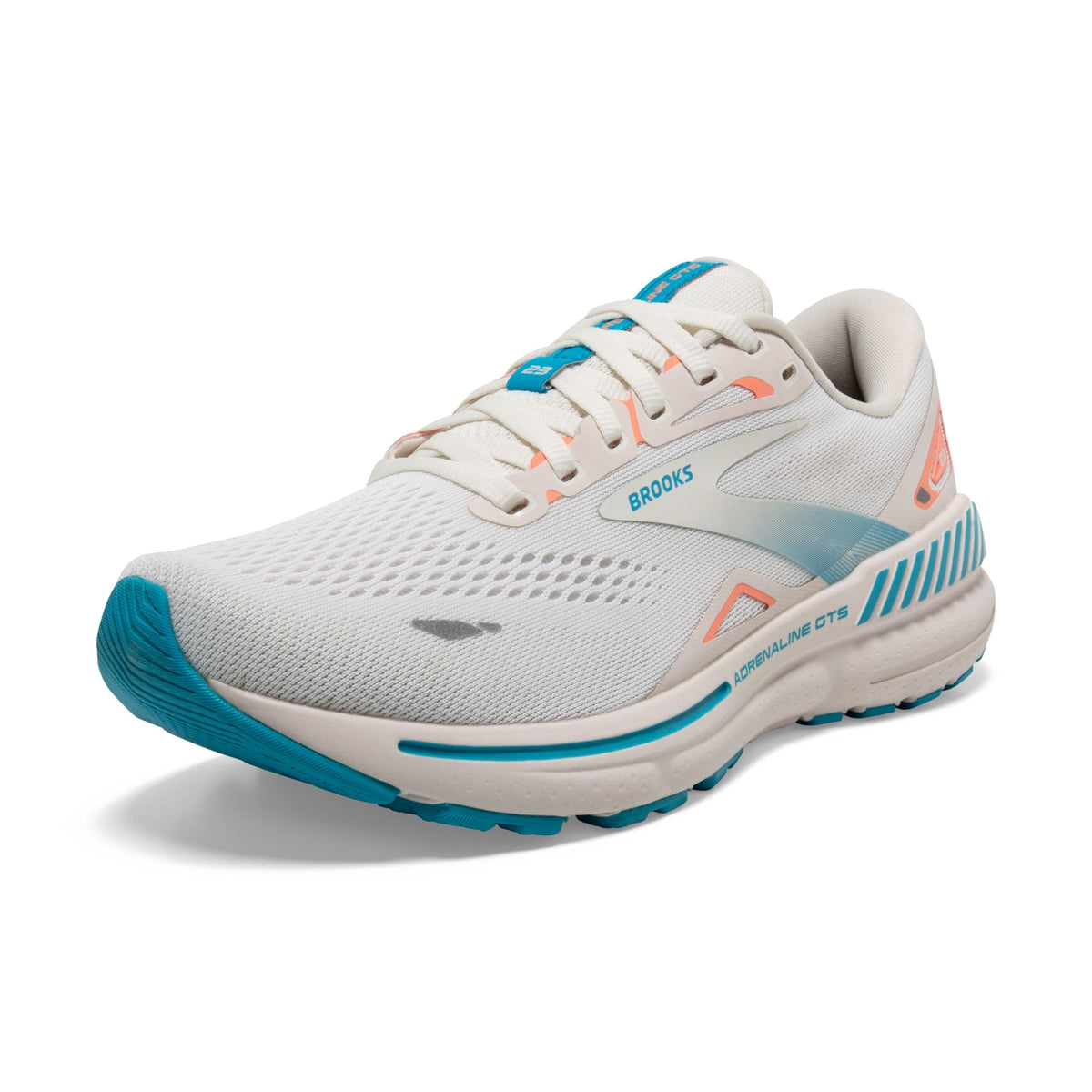 Brooks Womenâ€™s Adrenaline GTS 23 Supportive Running Shoe - Coconut/Papaya/Blue - 9.5 Medium