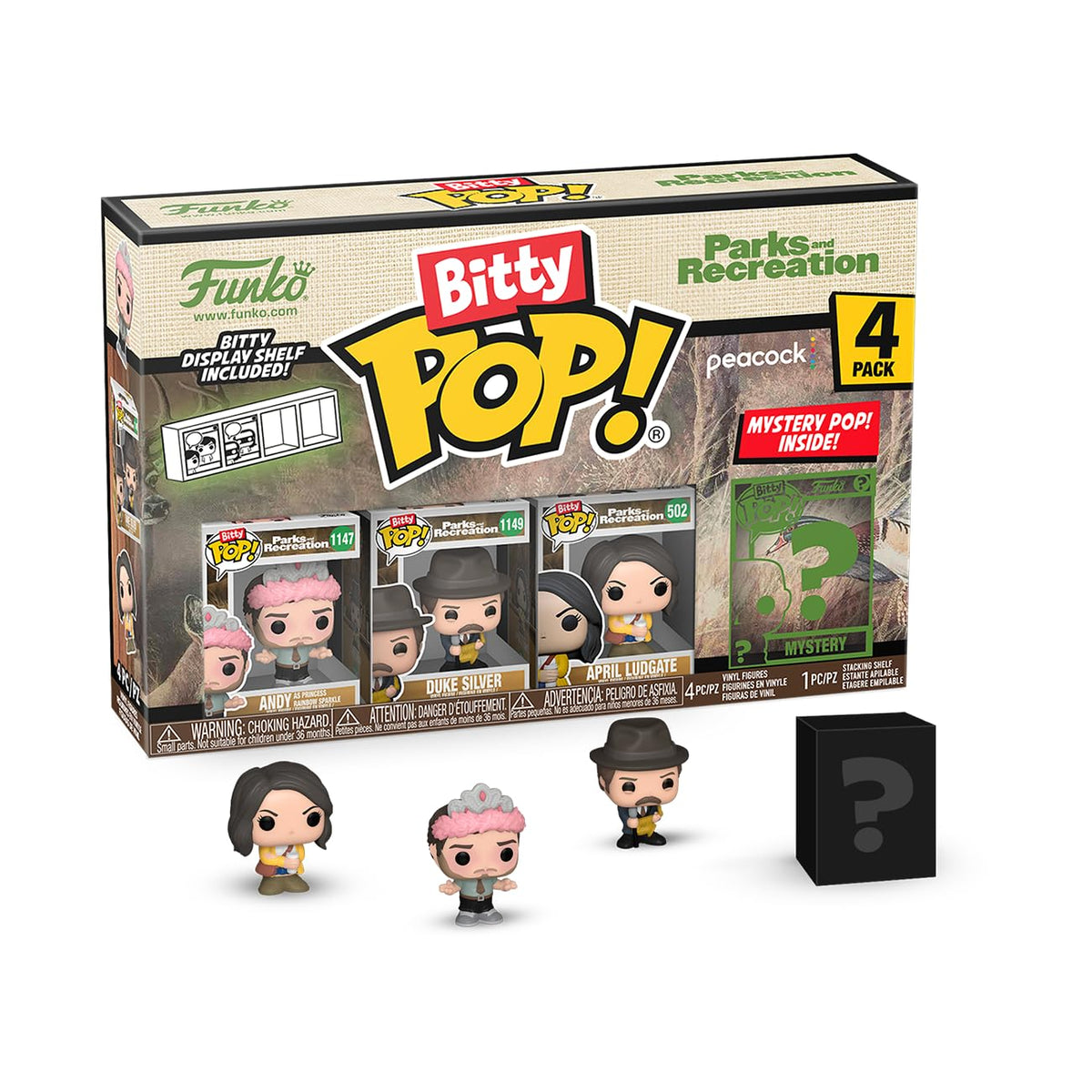 Funko Bitty Pop!: Parks and Recreation Mini Collectible Toys 4-Pack - Andy as Princess Rainbow Sparkle, Duke Silver, April Ludgate, & Mystery Chase Figure (Styles May Vary)