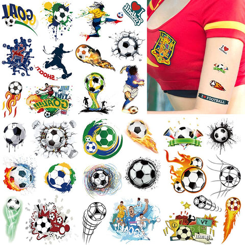 Temporary Tattoo, 100pcs Fake Tattoos Designs, Waterproof Body Art Stickers, Fan Games Event Tattoo Decorations, Party Favors School Reward Prizes Supplies for Boys Girls Women Men 10 Sheets Soccer