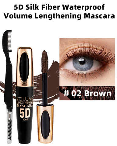 Brown Waterproof Mascara for Eyelashes,5D Silk Fiber Liquid Lash Extensions Colored Tubing Mascara with Eyelash Brush,Long Lasting Smudge-Proof Volume and Length,Christmas Party Makeup Gift for Women