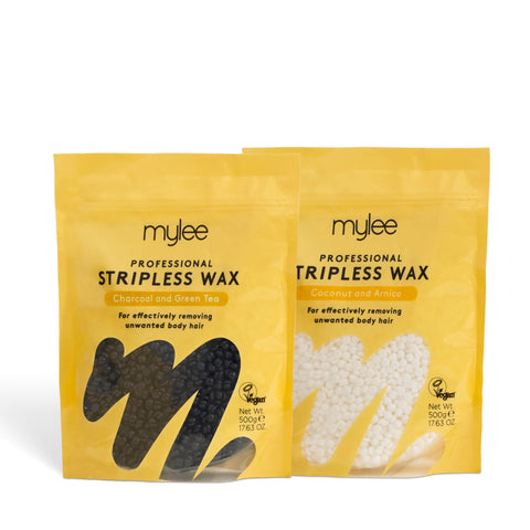 Mylee Professional Hard Wax Beads 500g, Stripless Depilatory Waxing Pellets Solid Film Beans No Strip Needed, Painless Gentle Hair Removal of Full Body, Face & Bikini Line (Both Wax Pouches)