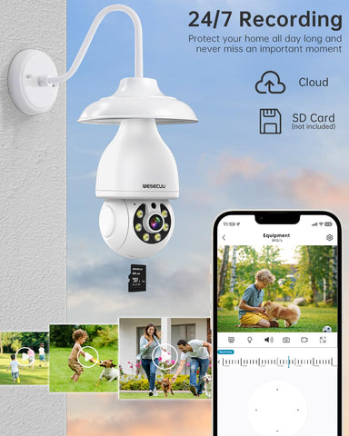 WESECUU Light Bulb Security Camera, 2.4G/5G WiFi Security Cameras Wireless Outdoor Indoor for Home Security, 2-Way Talk, Human Detection, Color Night Vision, Compatible with Alexa