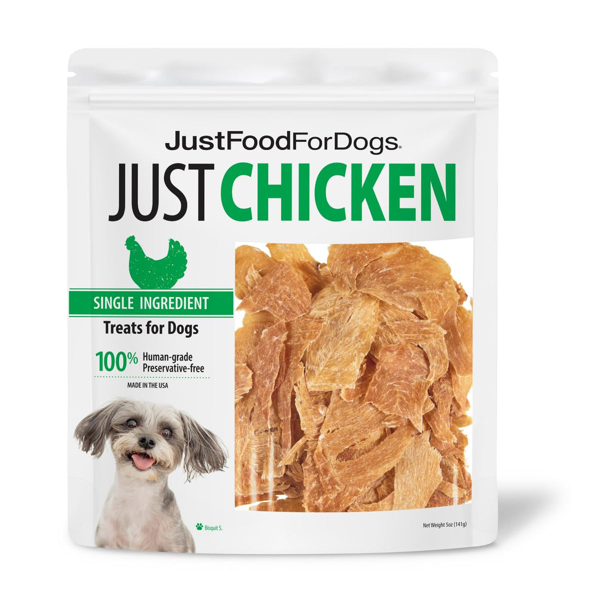 JustFoodForDogs Healthy Dog Treats, Single-Ingredient, Chicken Breast, Made in The USA 5 oz