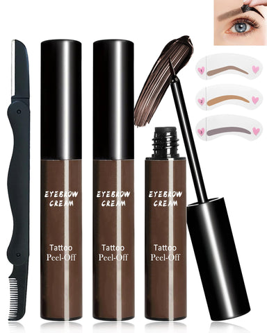 2Pcs Peel Off Tattoo Eyebrow Gel Set- Dark Brown Eyebrow Tattoo Peel Off Tinted Brow Gel, Last Up to 3 Days, Waterproof Eyebrow Tattoos Gel, Peeling Eye Brow Makeup Gel with Brow Stencils & Razor-01