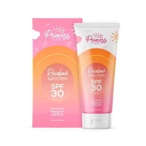 Princess By RENEE Rainbow Sunscreen With SPF 30, 50ml | UVA & UVB Protection, Lightweight, Gentle & Non-greasy | Enriched with Olive, Carrot Seed, Avocado & Vitamin E Oil