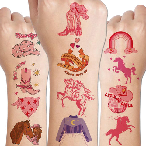 CHARLENT Cowgirl Temporary Tattoos for Kids Party Supplies - Western Cowgirl Temporary Tattoos for Girls Birthday Party Favors Goodie Bag Fillers