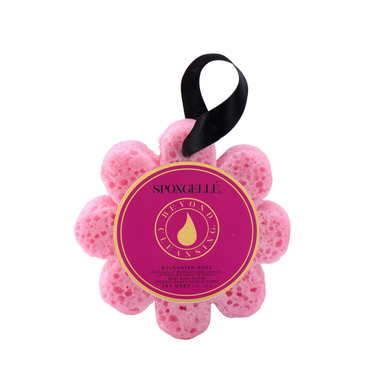 SPONGELLÉ Spongelle Bulgarian Rose Wild Flower Buffer Body Scrubber | Bath & Shower Loofah for Women | Exfoliator with Body Wash Infused Sponge | 14+ uses