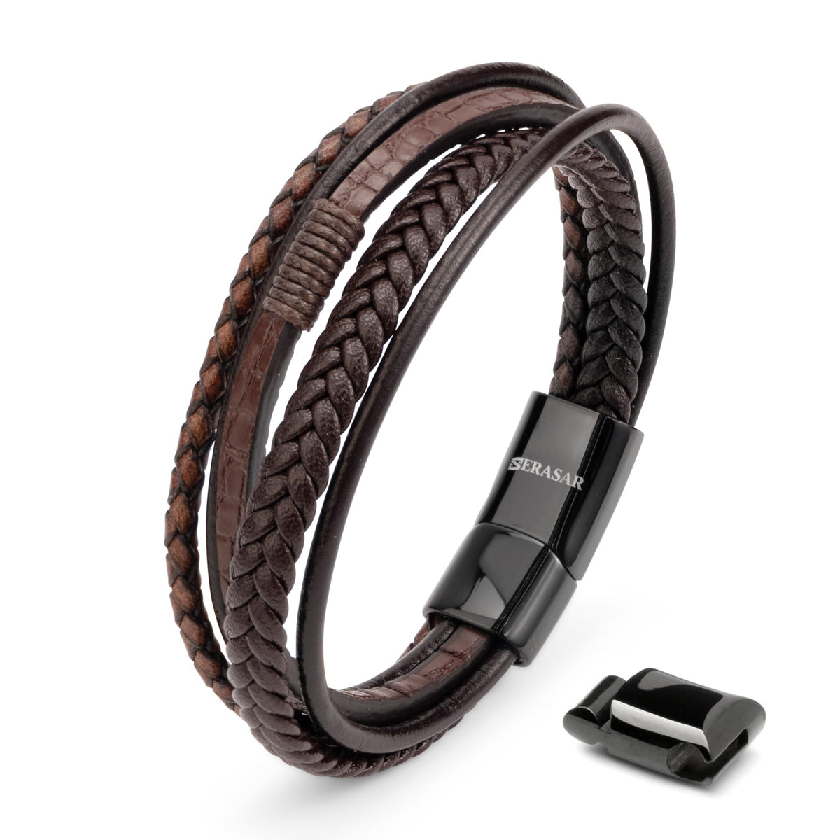 SERASAR Pulsera de Cuero MarrÃ³n para Hombre 20cm - Idea de Regalo para Hombre Caja de Regalo Pulsera de Cuero Genuino Trenzado Multicapa Ajustable con Cierre magnÃ©tico para Hombre