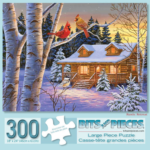 Bits and Pieces - 300 Large Piece Jigsaw Puzzle for Adults - Rustic Retreat - 300 pc Snowy Winter Scene Jigsaw by Artist William Vanderdasson