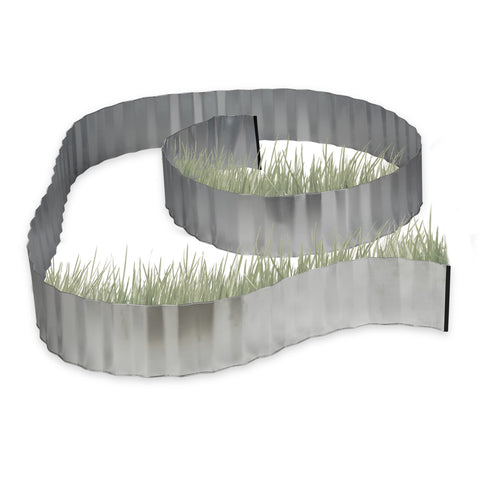 Relaxdays Galvanized Lawn Edging, Flowerbed Border, Metal, Garden Edge as Root Barrier, 5 m x 16 cm, Flexible, Silver, Grey