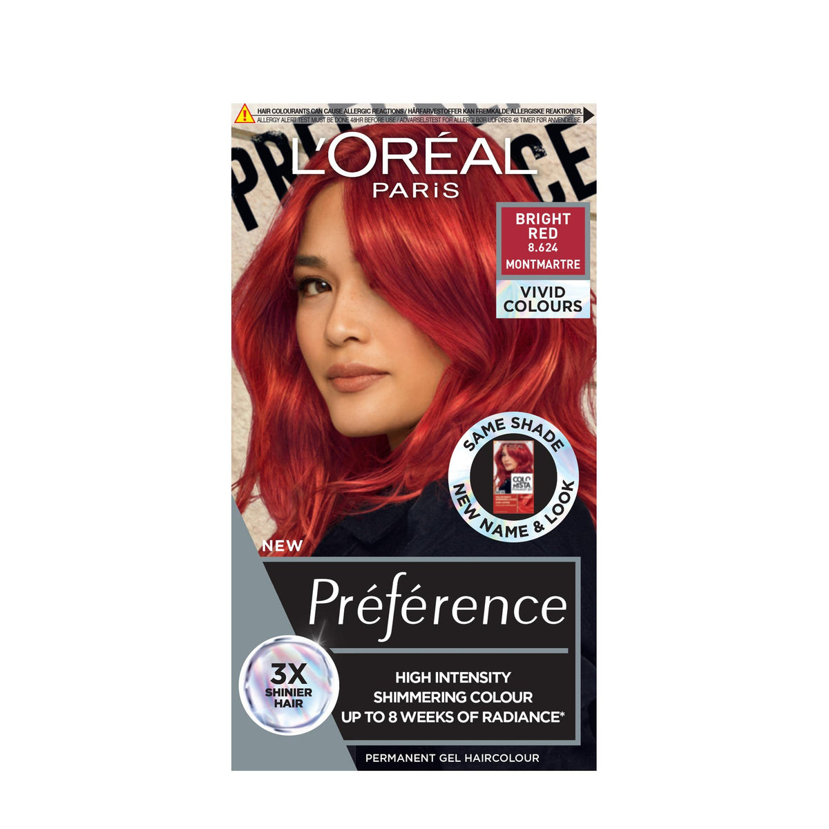 LOrÃƒÆ’Ã†â€™Ãƒâ€ Ã¢â‚¬â„¢ÃƒÆ’Ã¢â‚¬Â ÃƒÂ¢Ã¢â€šÂ¬Ã¢â€žÂ¢ÃƒÆ’Ã†â€™ÃƒÂ¢Ã¢â€šÂ¬Ã…Â¡ÃƒÆ’Ã¢â‚¬Å¡Ãƒâ€šÃ‚Â©al Paris Permanent Hair Colour, Long-Lasting Shine And Intense Colour, For Up To 8 Weeks, Preference Vivids (Colorista), Bright Red 8.624, X1 Pack