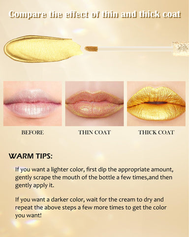 LYSdefeu Gold Yellow Metallic Liquid Eyeshadow & Lip Gloss- Matte Shimmer Gold Lipstick,High Pigment Eyeshadow,Longlasting Non-Stick Cup Waterproof Lip Stain Metallic Eye Makeup for Women