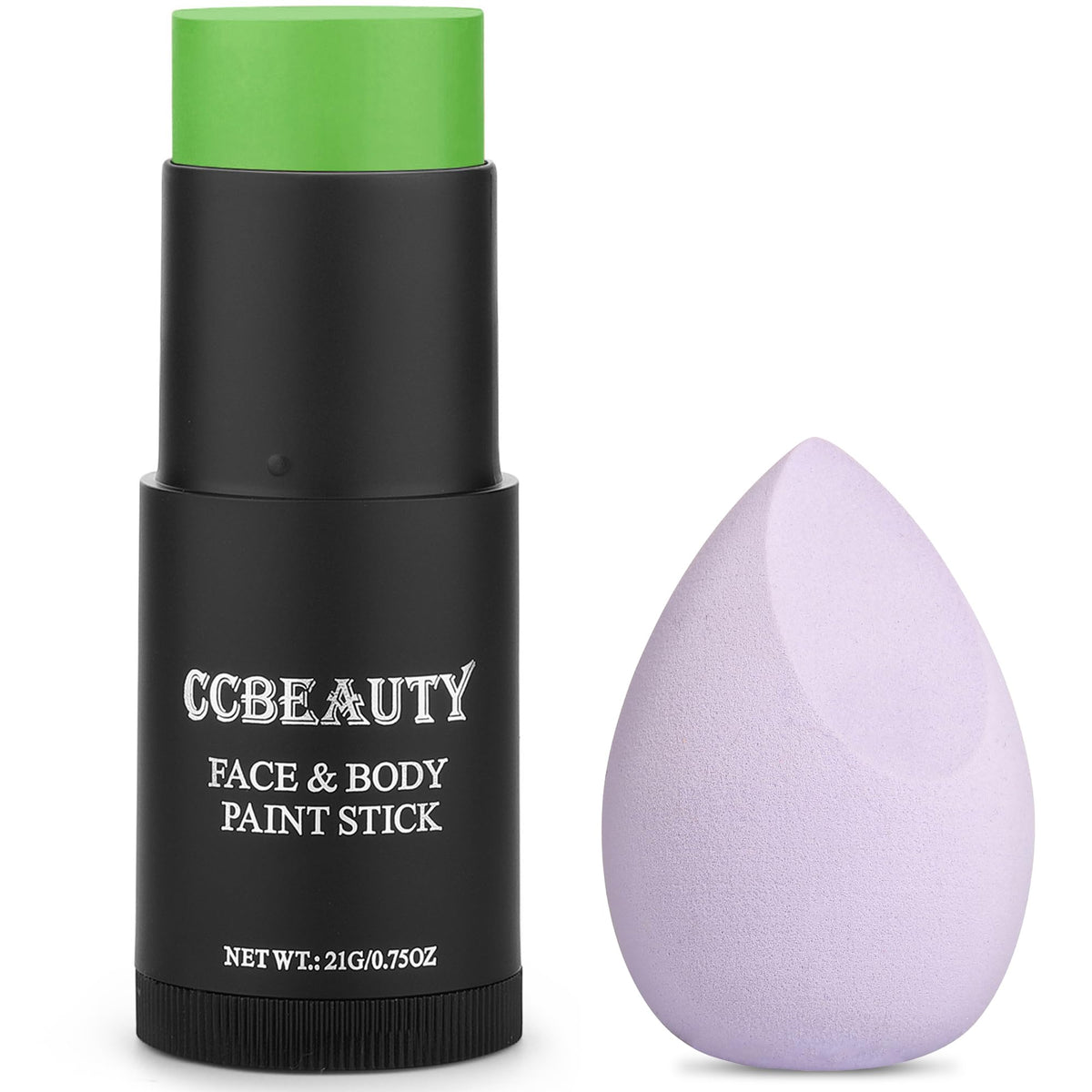 CCbeauty Light Green Witch Face Paint Stick,Face Panting Kit,Non Toxic SFX Makeup For Gamora Halloween Costume Cosplay,Professional FX Body Paint,Full Coverage Painting Foundation With Makeup Sponge