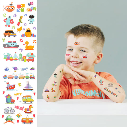 Konsait 10 Sheets Vehicles Temporary Tattoos Car Tattoos 180pcs Transportation Fake Tattoo Stickers for Kids Children Girls Boys Party Favors Supplies Kids Birthday Party Bag Filler Rewards