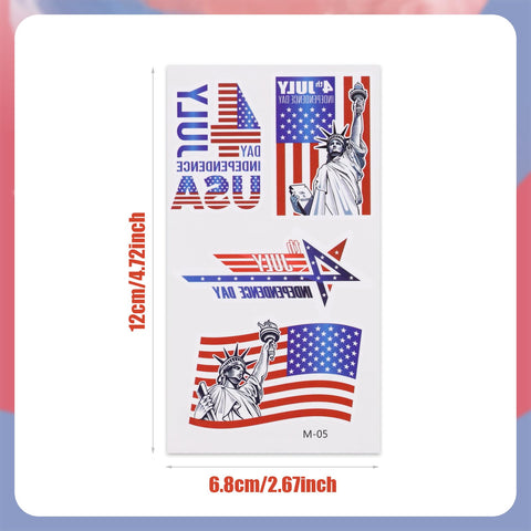 18 Sheets 4th of July Temporary Tattoos, USA Independence Day Tattoo Stickers Waterproof Fourth of July Body Art Tattoo Stickers American flag Face Tattoos for Patriotic Party Favors Supplies