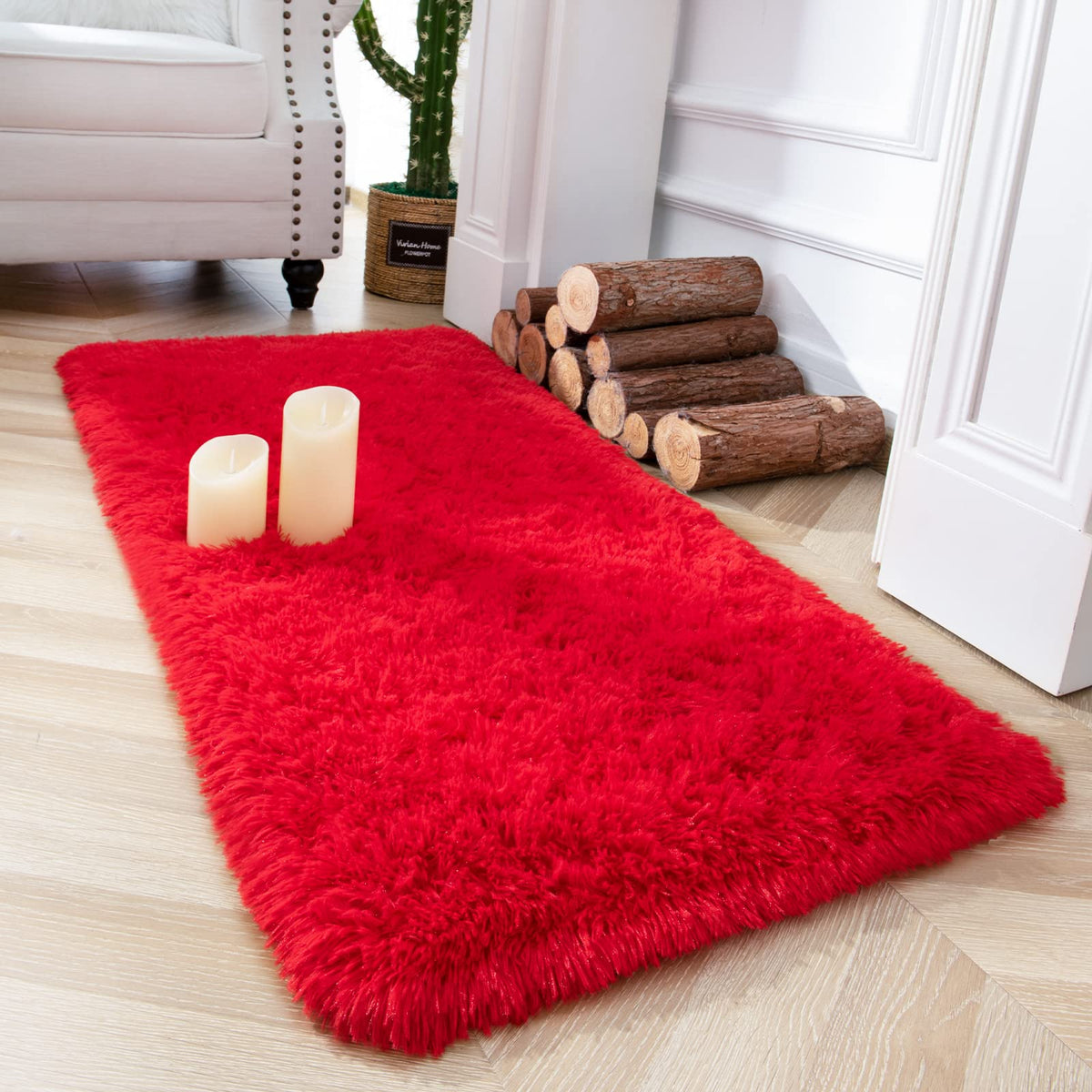 Chicrug Soft Fluffy Area Rugs Plush Rug for Living Room Bedroom 2x4 Feet, Shag Furry Area Rug Carpet Non Shedding for Nursery Children Kids Girls Room Home Decorative, Red