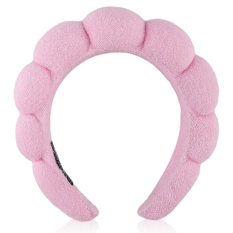 YUXIANLB Skincare Headbands for Washing Face, Sponge Headband for Women Bubble Spa Headbands for Makeup, Terry Cloth Puffy Headbands for Facial Care, Hair Accessories for Skin Treatment (Pink)