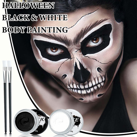 Black White Face Body Paint Set,Oil Based Face Painting Kit,Special Effects Halloween SFX Makeup Kit with 2 Brushes,Halloween Face Paint Palette Kit for Clown Zombie Halloween Cosplay Makeup