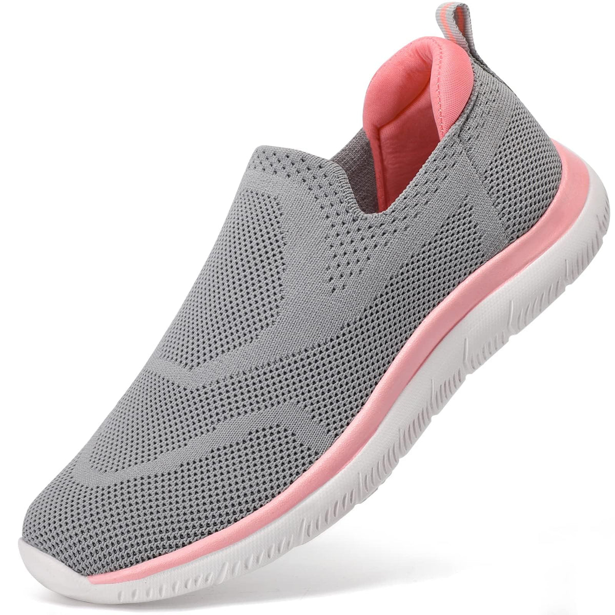 STQ Walking Shoes Women Comfortable Slip On Sneakers Lightweight Mesh Casual Work Loafer Light Grey Pink US 7