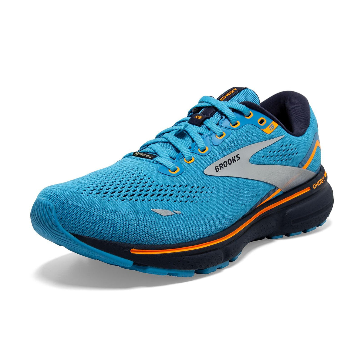 Brooks Men's Ghost 15 GTX Waterproof Neutral Running Shoe - Blue/Peacoat/Orange - 8.5 Medium