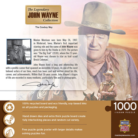 Masterpieces 1000 Piece John Wayne Jigsaw Puzzle for Adults, Family, Or Kids - The Cowboy Way - 19.25"x26.75"