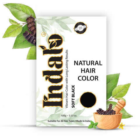 Indalo Natural Hair Color Soft Black | No Ammonia, No Paraben, No PPD, Soft Black Hair Color | Suitable for Men & Women (100g)