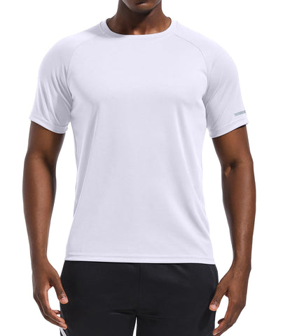 Holure Mens Sportswear Breathable Quick-Drying Short-Sleeved T-Shirt Black/Heather Grey/White L