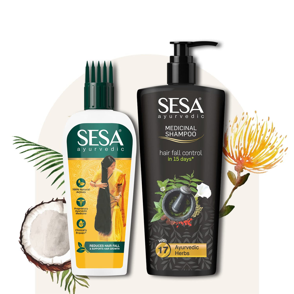 SESA Ayurvedic Medicinal Hair Care Kit for Hair Fall Control and Hair Growth | Ayurvedic Hair Oil - 200ml & Medicinal Shampoo - 500ml